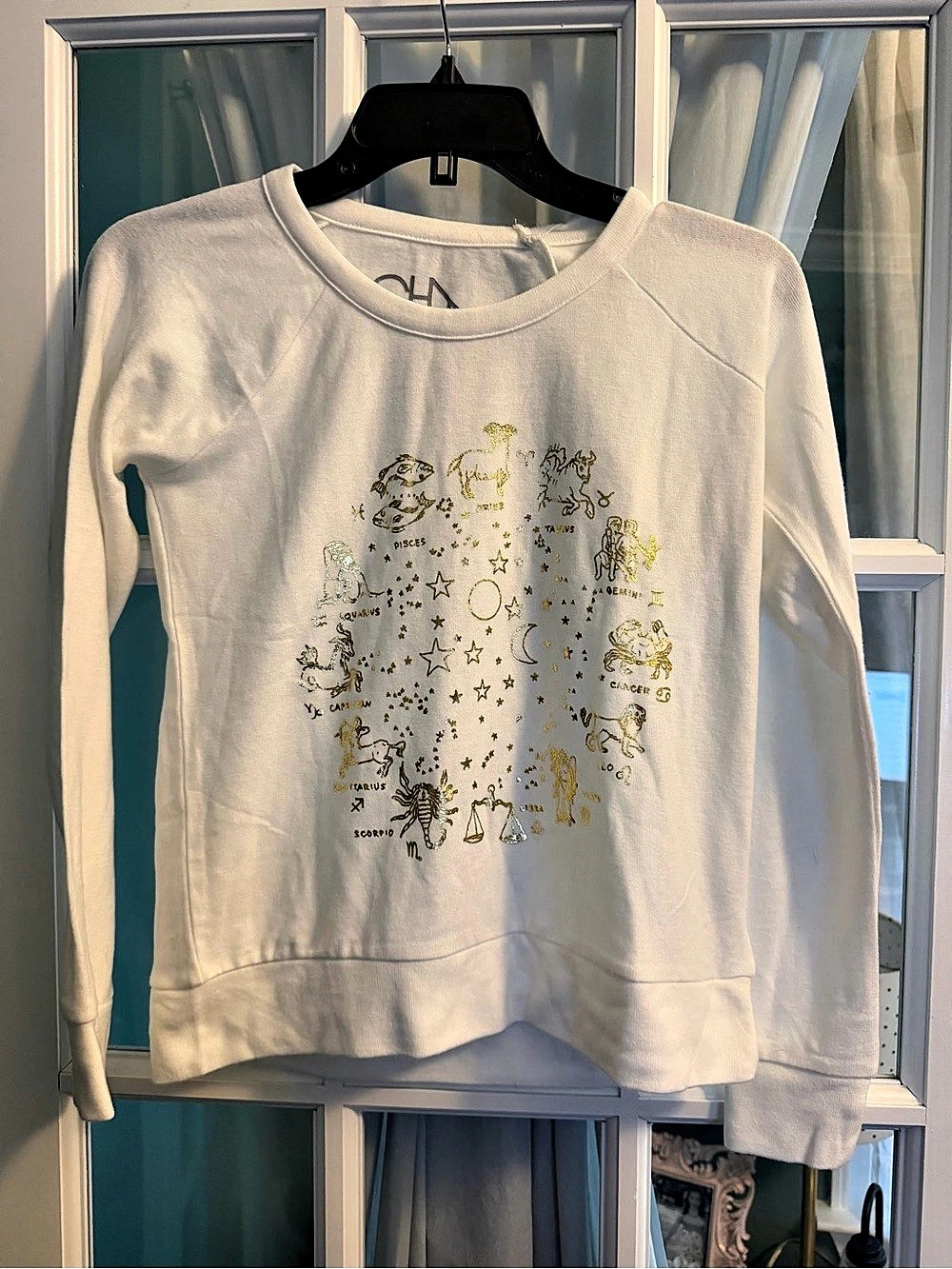 Chaser Zodiac Pullover Sweater Zodiac Graphic Sweatshirt Cream XS